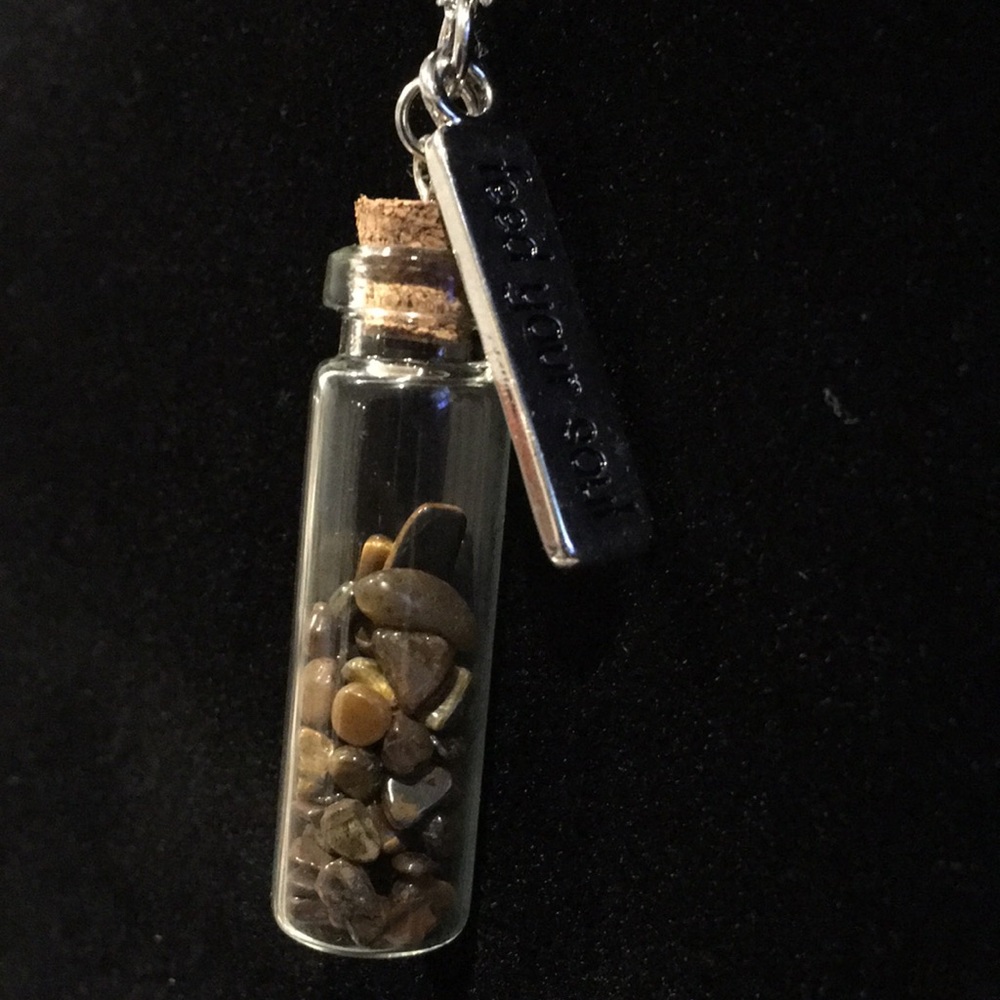 Tiger’s Eye Tiny Bottle Silver Tone Necklace 33”